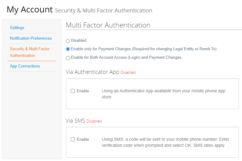 My Account - Multi Factor Authentication