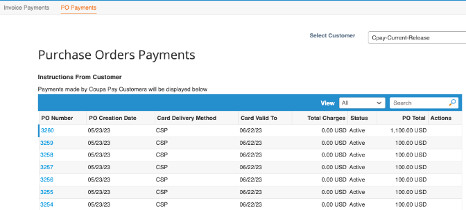 Purchase Order Payments in the CSP
