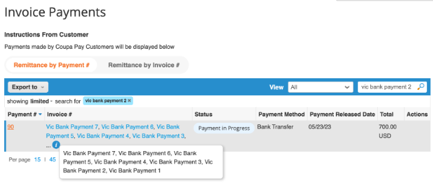 Search payments by invoice