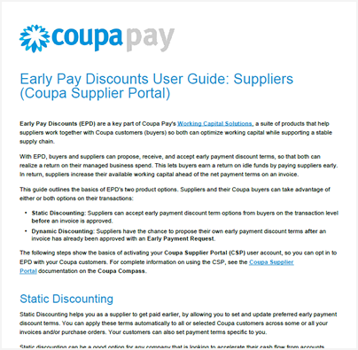 Early Pay Discounts User Guide: Suppliers (Coupa Supplier Portal)