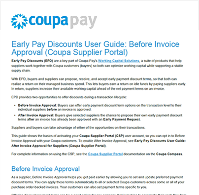 Early Pay Discounts User Guide: Suppliers (Coupa Supplier Portal)